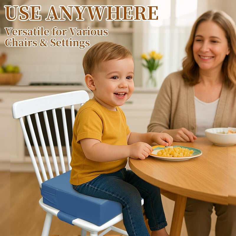 AAAini Toddler Booster Seat for Dining Table – PU Washable Cushion with Double Safe Straps, Non-Slip Bottom, Portable Travel Booster Seat for Toddlers (Blue) - Image 2
